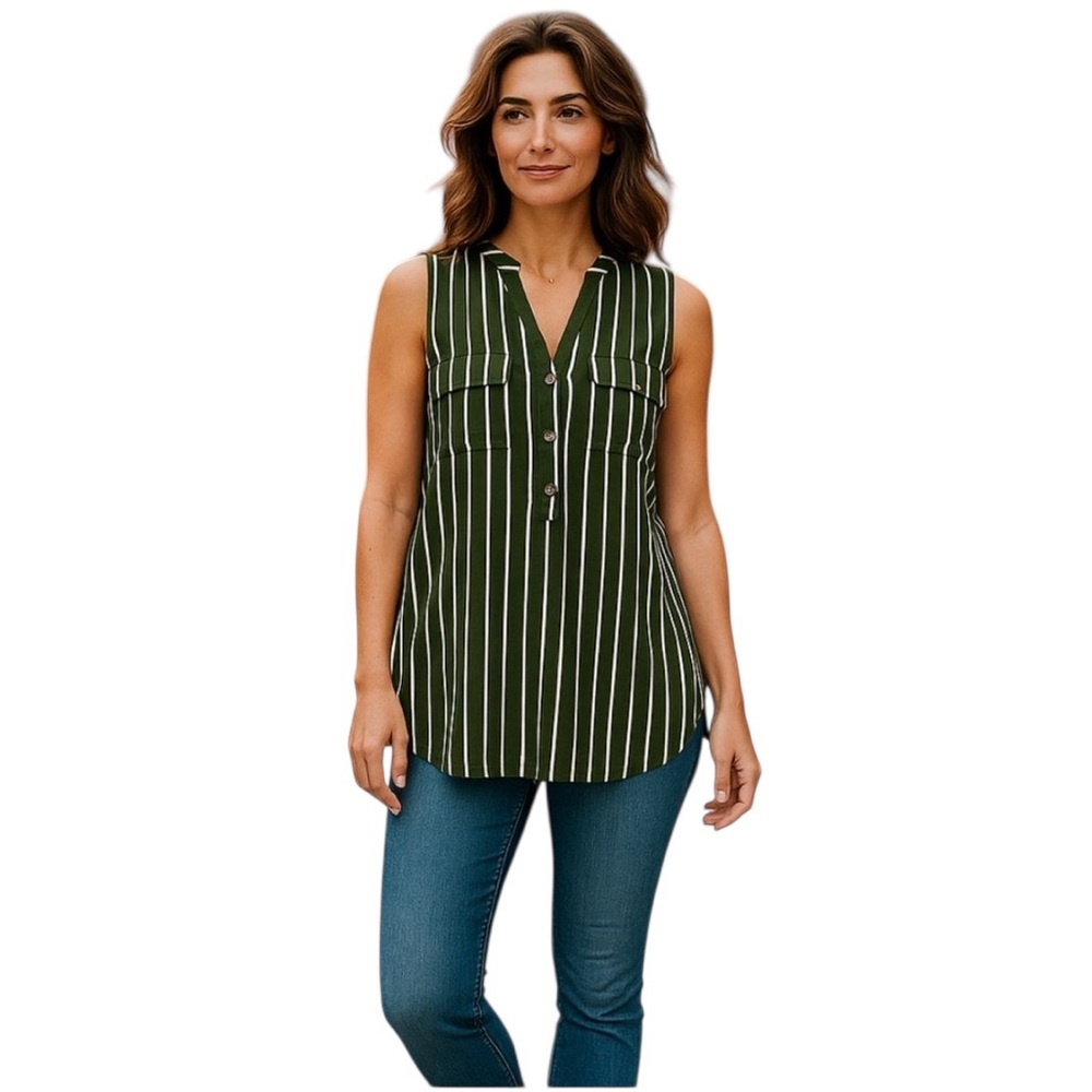 BLASHE BLOUSE. Olive-green & White. Size 1XL